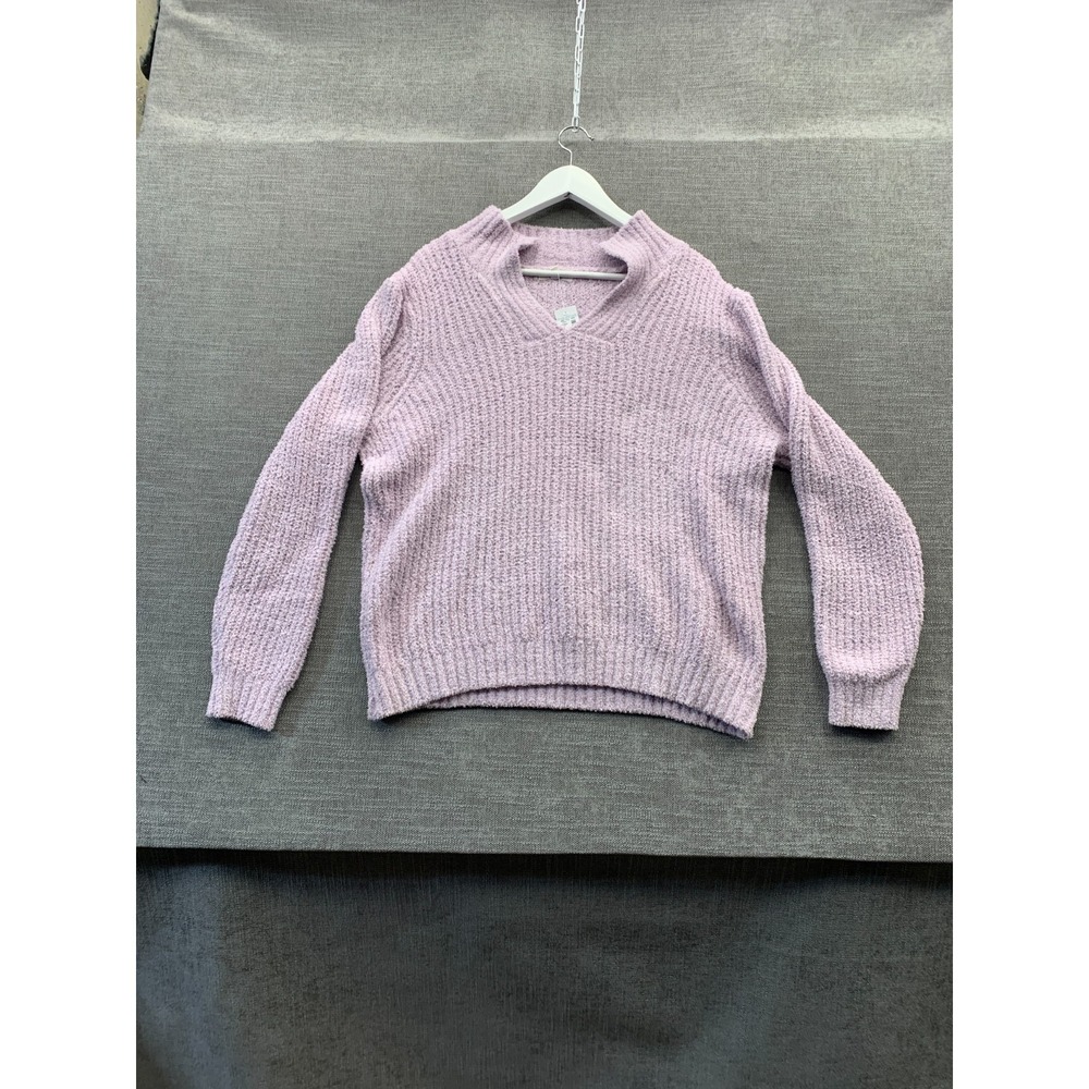 Maurices‎ Sweater Womens 1X Plus Purple Chenille Ribbed Tight Knit V Neck Winter